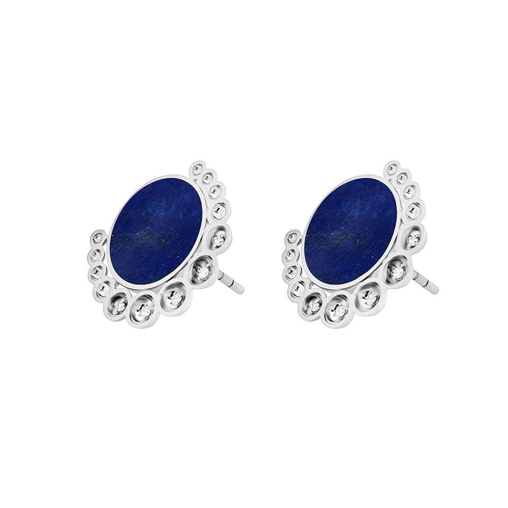 Bint Al Matar White Gold Lapis Lazuli Earrings - Samra Jewellery - Diamond Jewellery - BINT AL MATAR