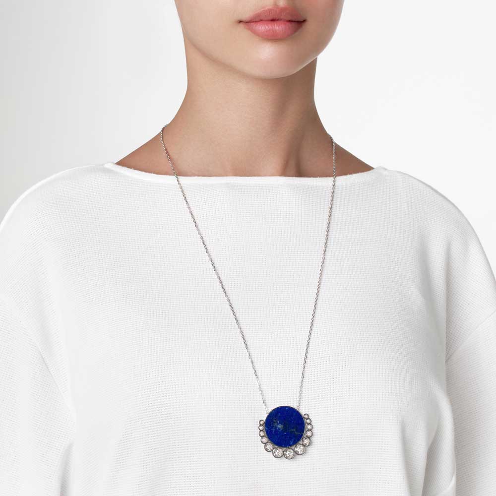 Bint Al Matar White Gold Lapis Lazuli Large Necklace - Samra Jewellery - Diamond Jewellery - BINT AL MATAR