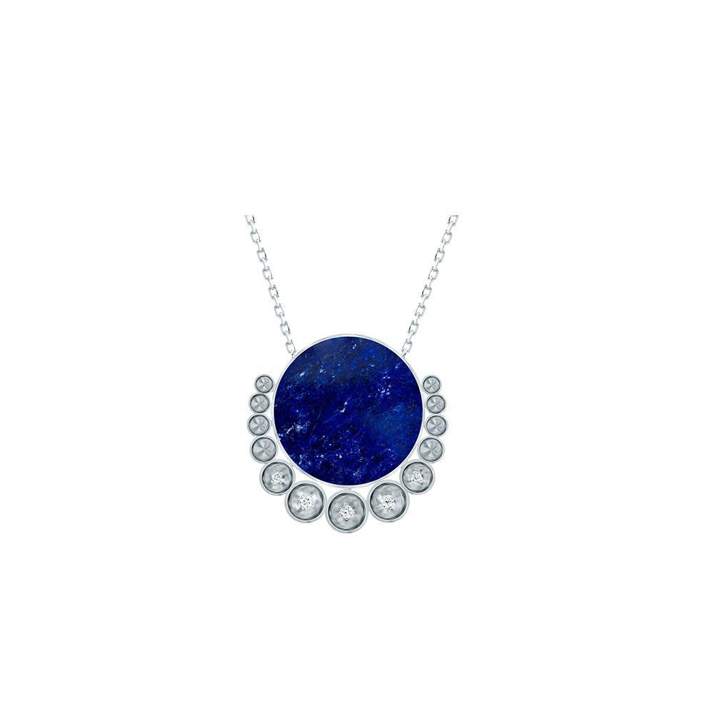Bint Al Matar White Gold Lapis Lazuli Small Necklace - Samra Jewellery - Diamond Jewellery - BINT AL MATAR