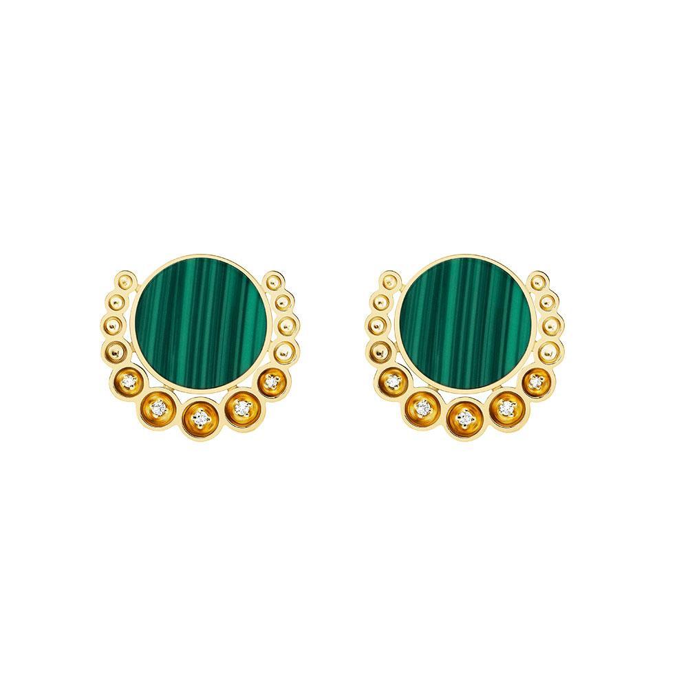 Bint Al Matar Yellow Gold Malachite Earrings - Samra Jewellery - Diamond Jewellery - BINT AL MATAR