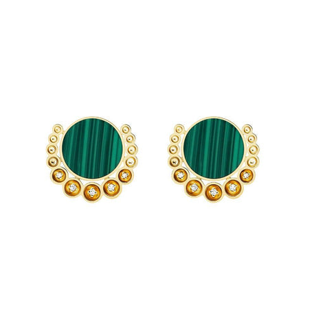 Bint Al Matar Yellow Gold Malachite Earrings - Samra Jewellery - Diamond Jewellery - BINT AL MATAR