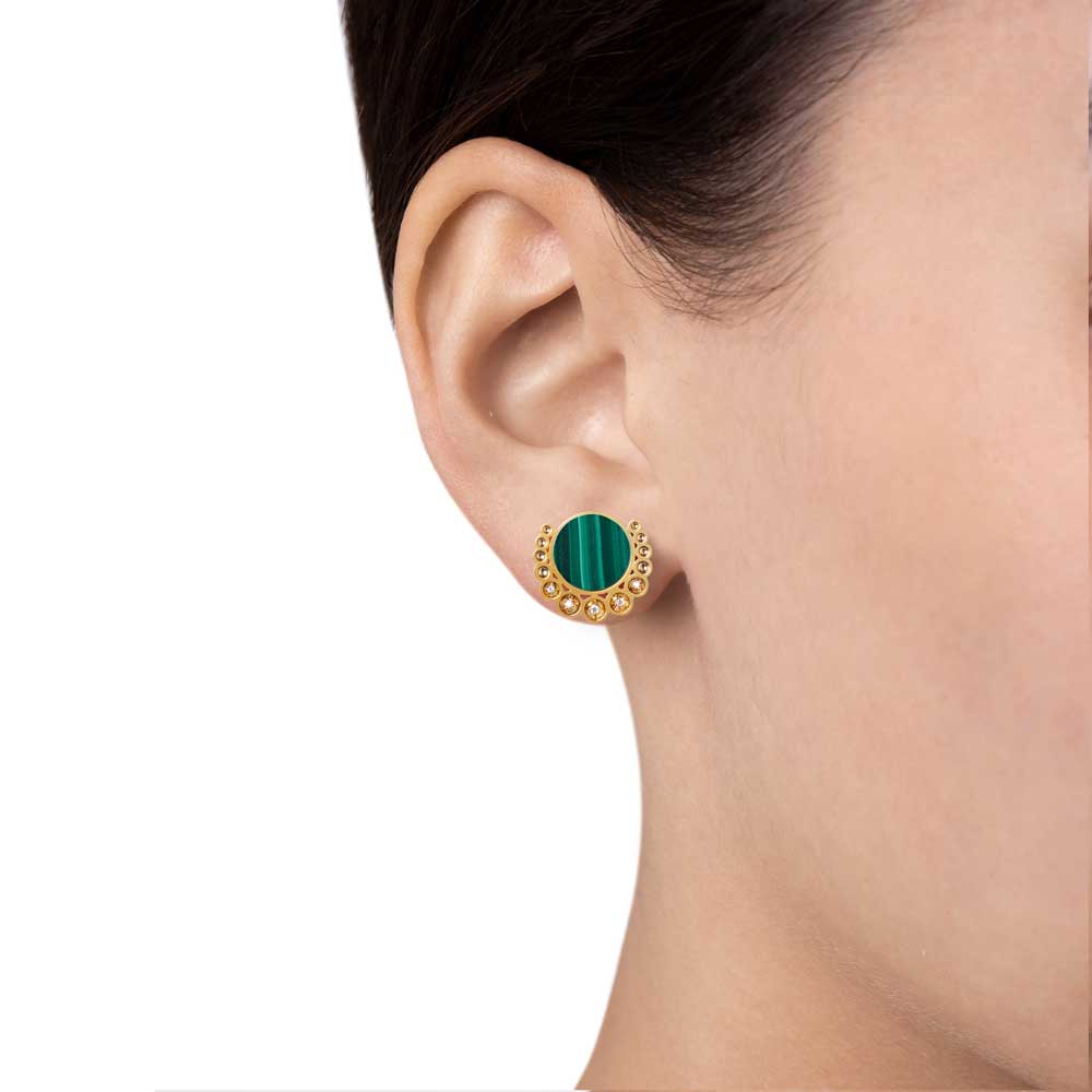 Bint Al Matar Yellow Gold Malachite Earrings - Samra Jewellery - Diamond Jewellery - BINT AL MATAR