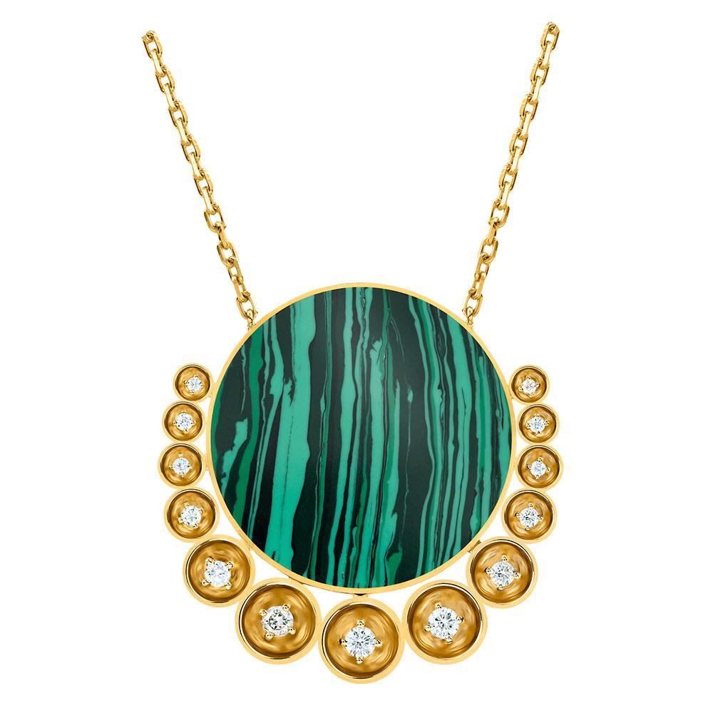 Bint Al Matar Yellow Gold Malachite Large Necklace - Samra Jewellery - Diamond Jewellery - BINT AL MATAR