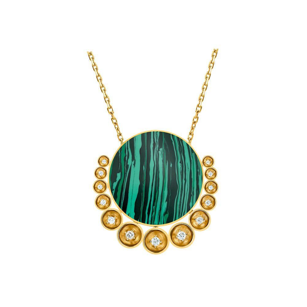 Bint Al Matar Yellow Gold Malachite Medium Necklace - Samra Jewellery - Diamond Jewellery - BINT AL MATAR