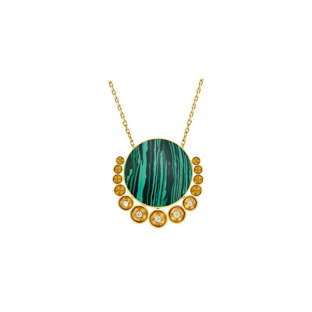 Bint Al Matar Yellow Gold Malachite Small Necklace - Samra Jewellery - Diamond Jewellery - BINT AL MATAR