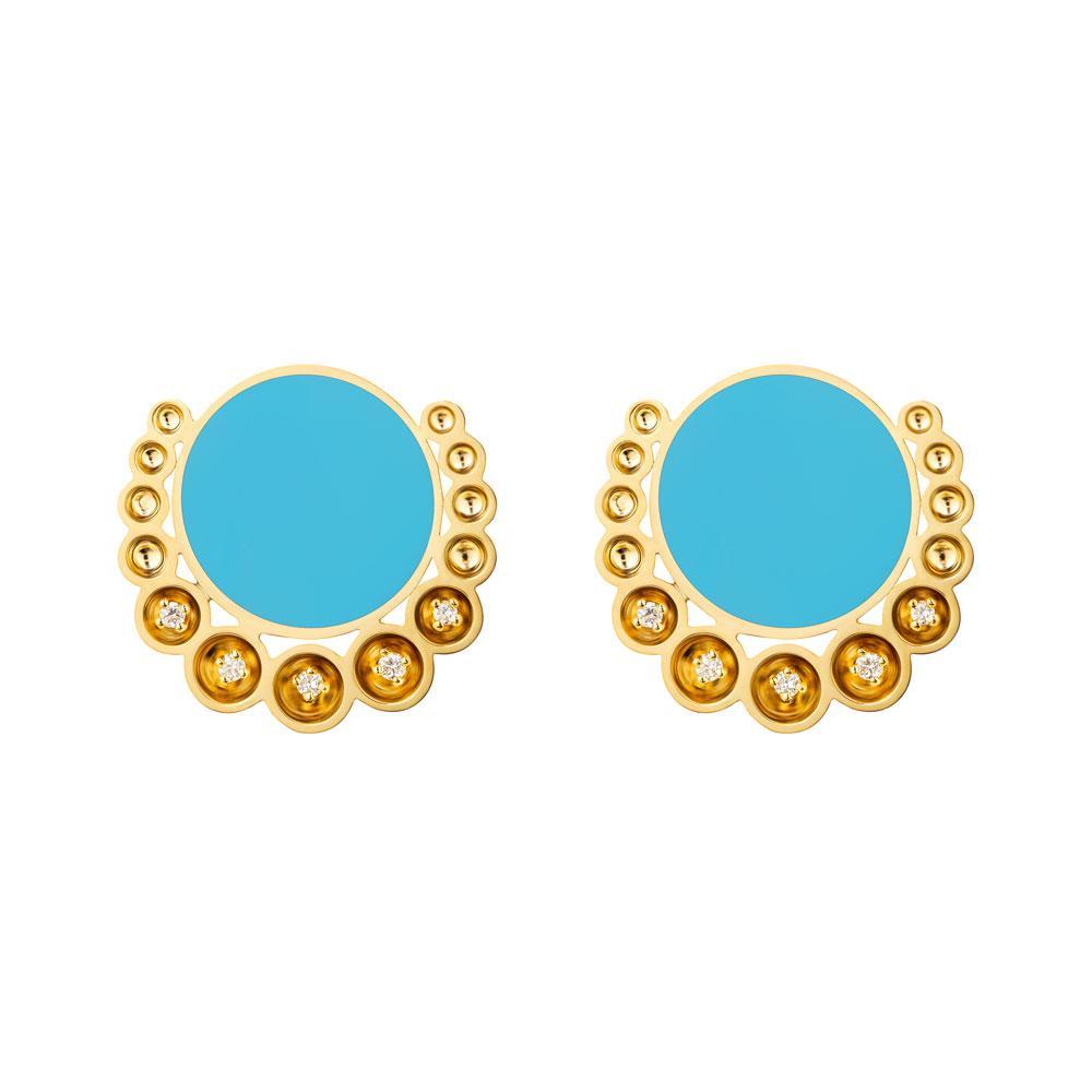 Bint Al Matar Yellow Gold Turquoise Earrings - Samra Jewellery - Diamond Jewellery - BINT AL MATAR