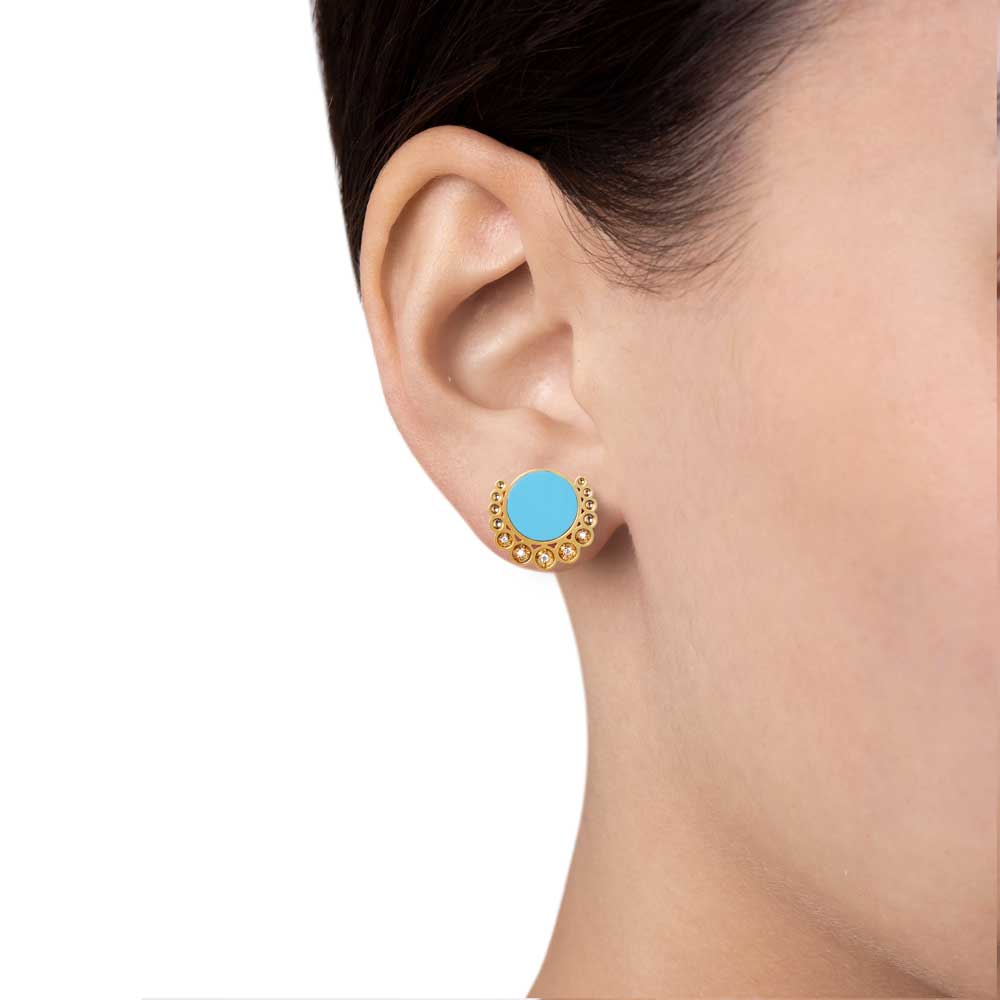 Bint Al Matar Yellow Gold Turquoise Earrings - Samra Jewellery - Diamond Jewellery - BINT AL MATAR