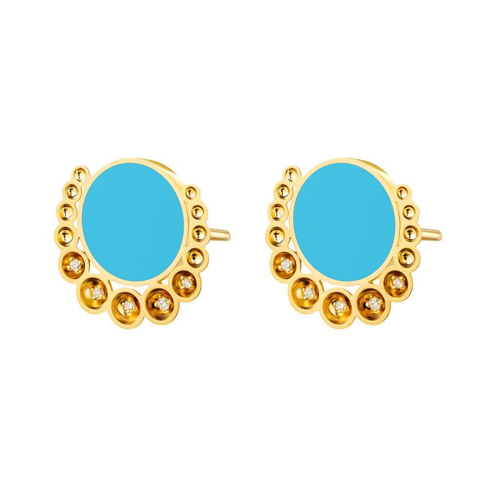 Bint Al Matar Yellow Gold Turquoise Earrings - Samra Jewellery - Diamond Jewellery - BINT AL MATAR