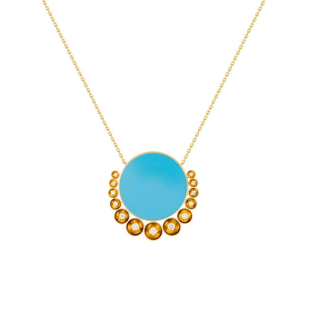 Bint Al Matar Yellow Gold Turquoise Large Necklace - Samra Jewellery - Diamond Jewellery - BINT AL MATAR