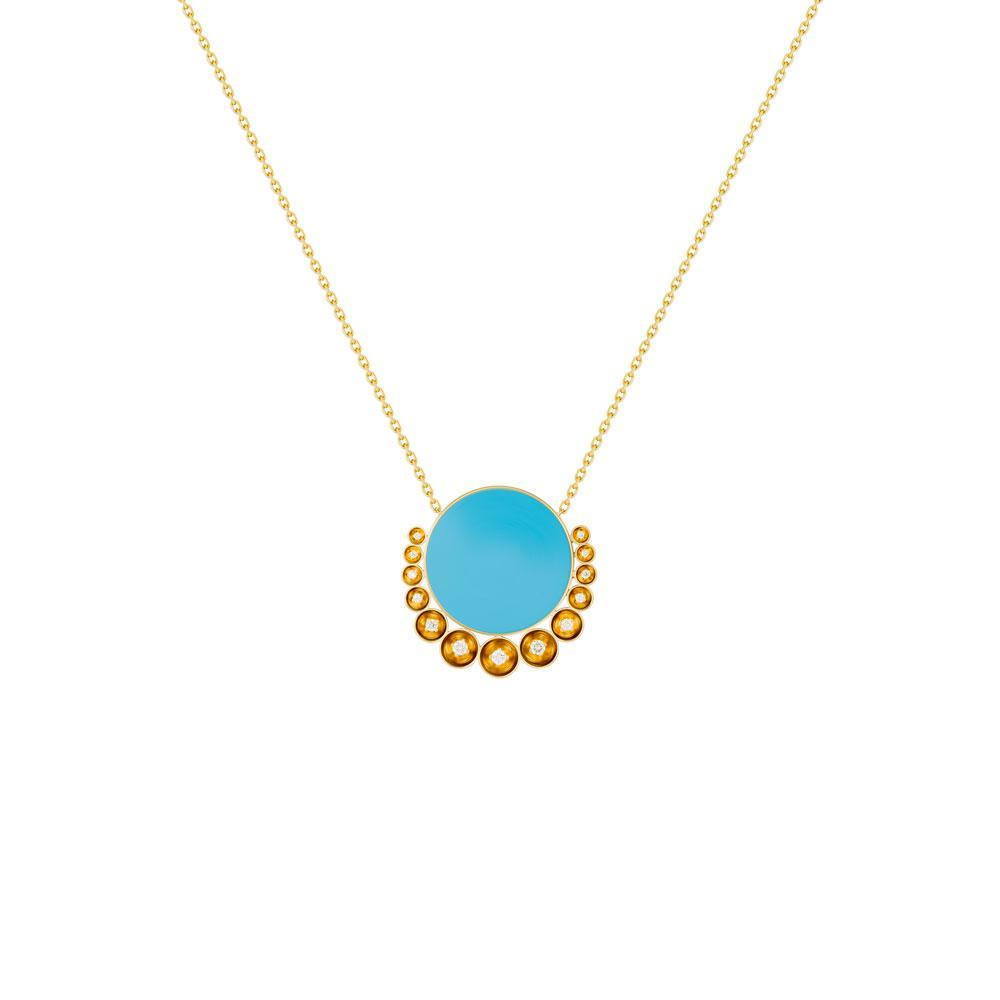 Bint Al Matar Yellow Gold Turquoise Medium Necklace - Samra Jewellery - Diamond Jewellery - BINT AL MATAR