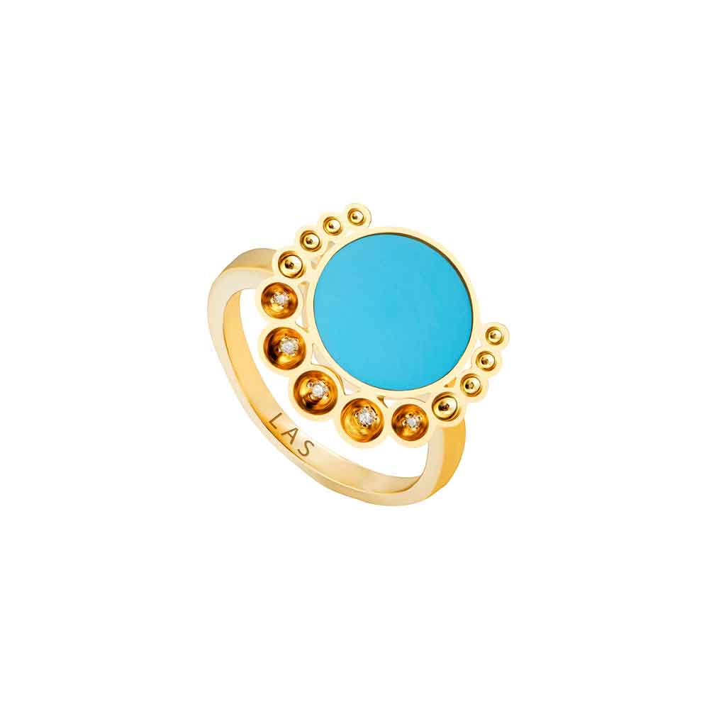 Bint Al Matar Yellow Gold Turquoise Ring - Samra Jewellery - Diamond Jewellery - BINT AL MATAR