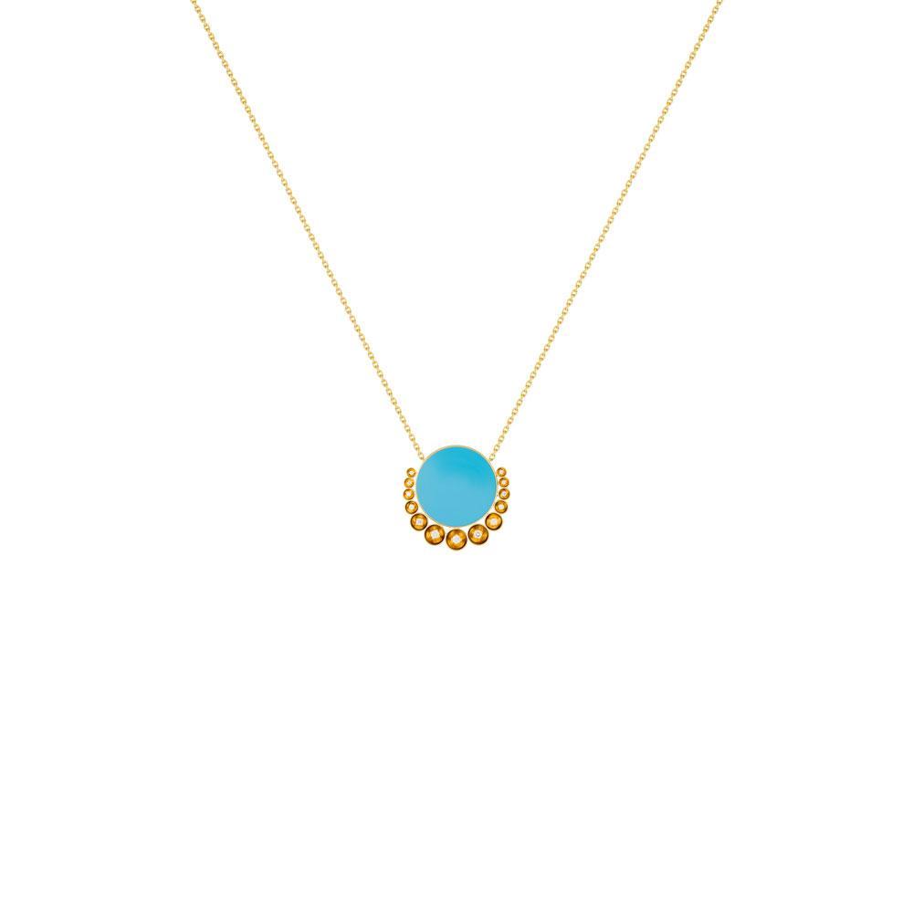 Bint Al Matar Yellow Gold Turquoise Small Necklace - Samra Jewellery - Diamond Jewellery - BINT AL MATAR