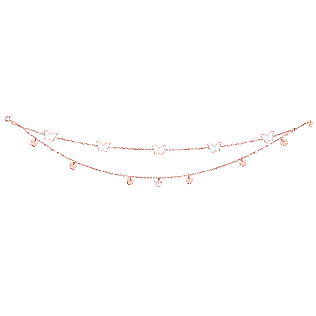 Classic Butterfly Rose Gold Mother of Pearl Anklet - Samra Jewellery - Diamond Jewellery - BUTTERFLIES