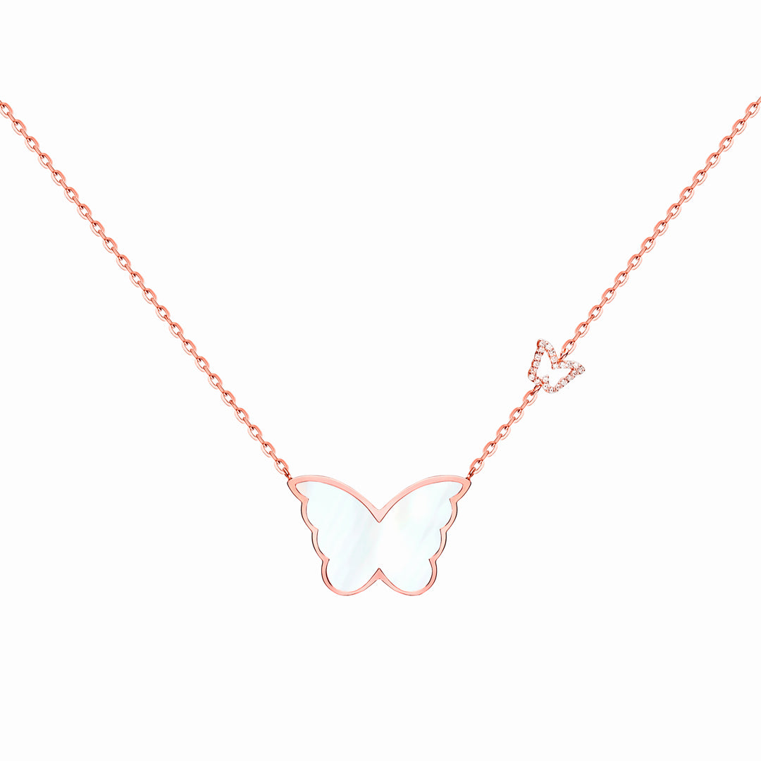 Classic Butterfly Rose Gold Mother of Pearl Single Necklace - Samra Jewellery - Diamond Jewellery - BUTTERFLIES