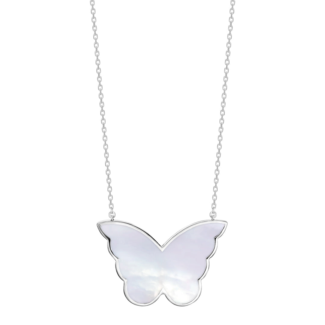 Classic Butterfly White Gold Diamond Reversible Large Necklace - Samra Jewellery - Diamond Jewellery - BUTTERFLIES