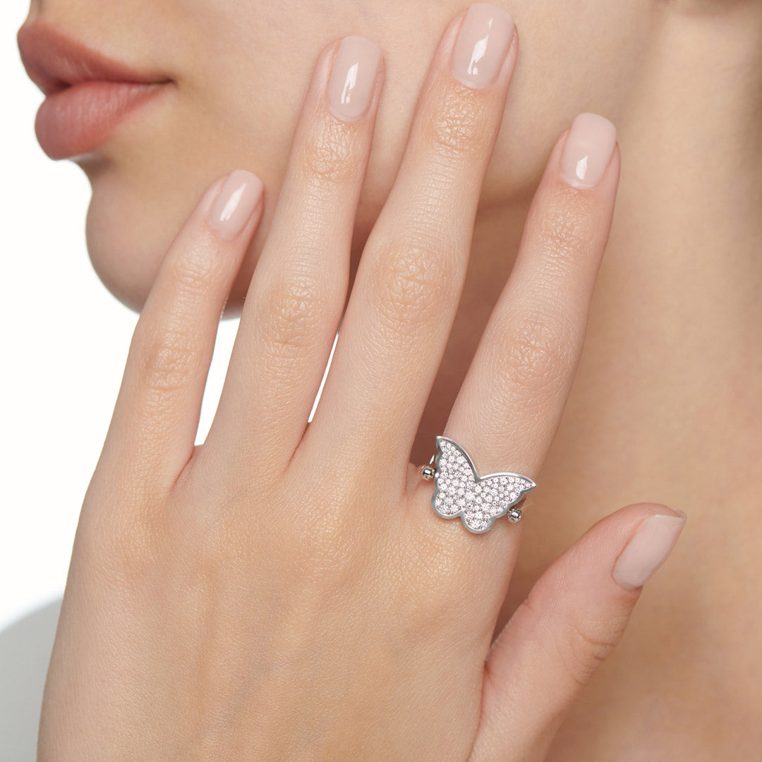 Reversible Rings Classic Butterfly White Gold Diamond Reversible Large Ring – Samra ...