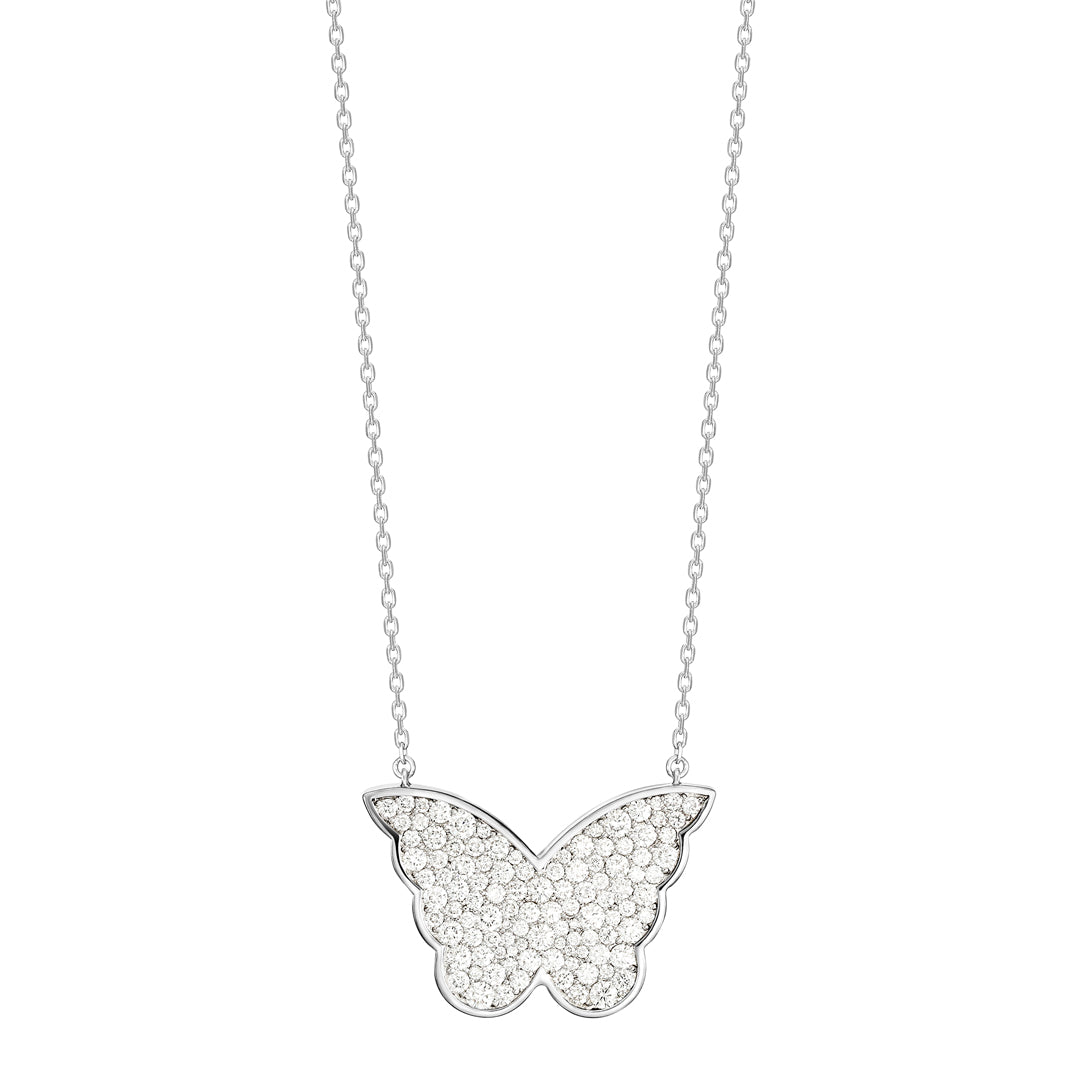 Classic Butterfly White Gold Diamond Reversible Medium Necklace - Samra Jewellery - Diamond Jewellery - BUTTERFLIES