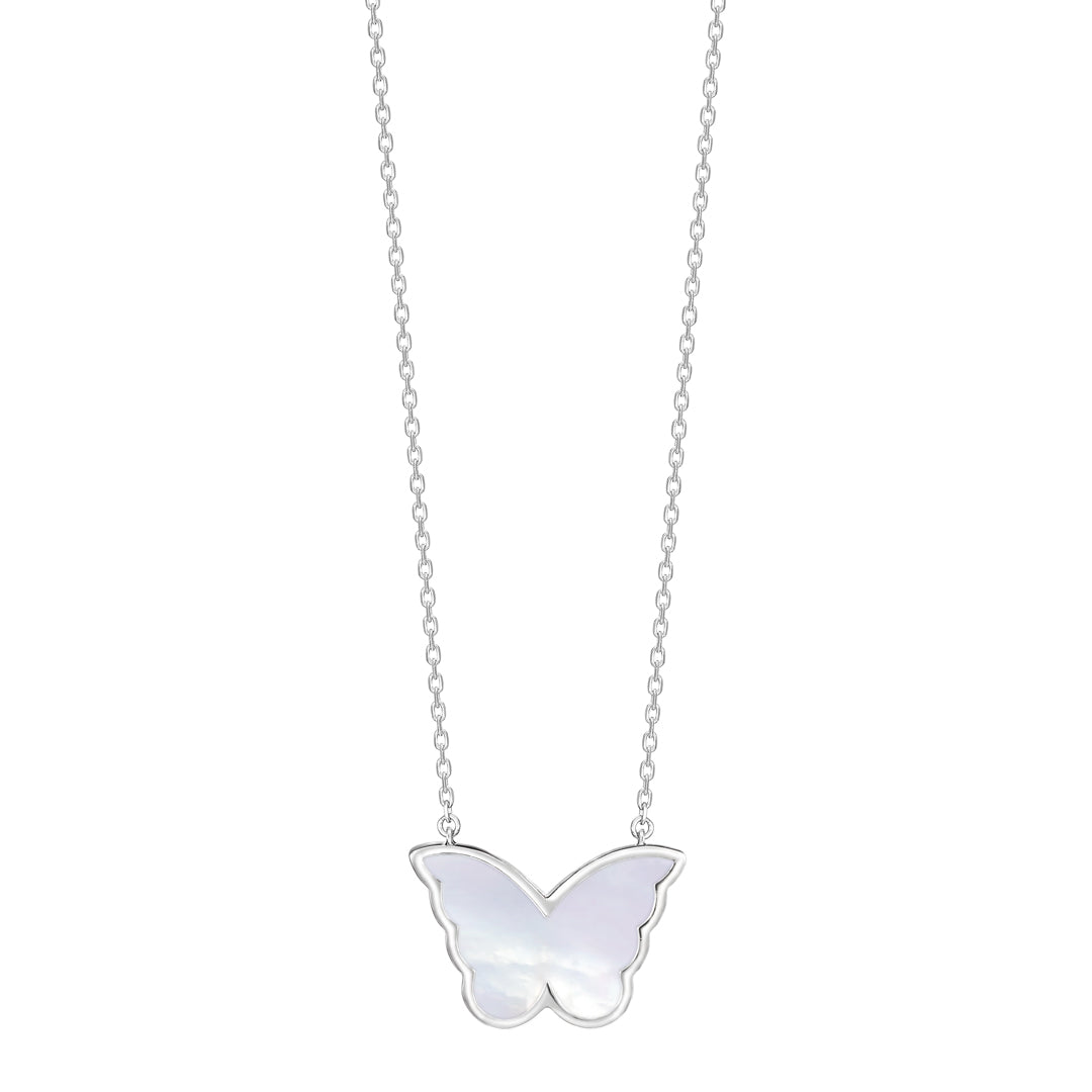 Classic Butterfly White Gold Diamond Reversible Small Necklace - Samra Jewellery - Diamond Jewellery - BUTTERFLIES
