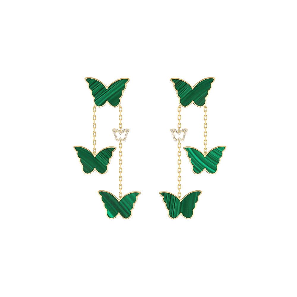 Classic Butterfly Yellow Gold Malachite Dangling Earrings - Samra Jewellery - Diamond Jewellery - BUTTERFLIES