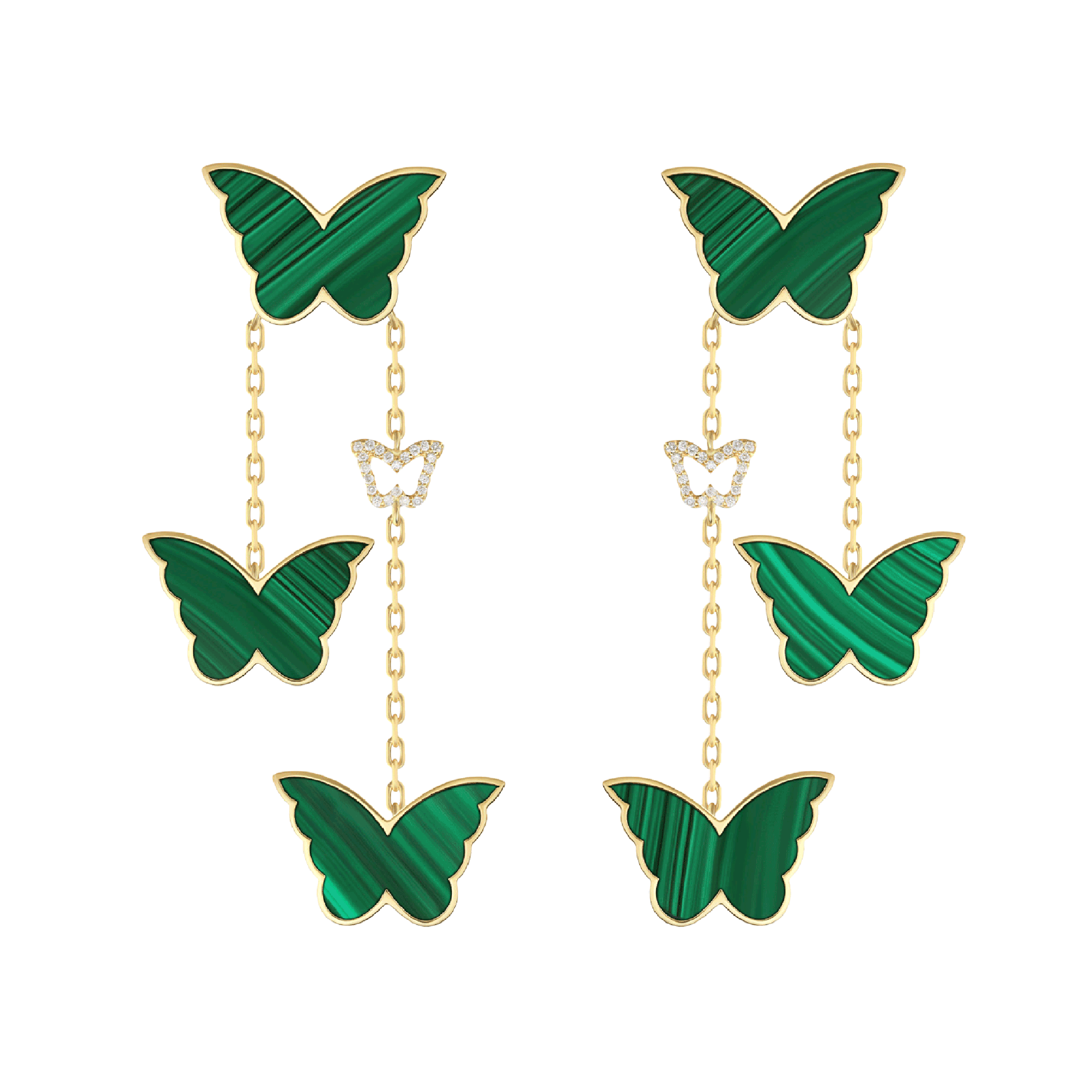 Classic Butterfly Yellow Gold Malachite Dangling Earrings - Samra Jewellery - Diamond Jewellery - BUTTERFLIES