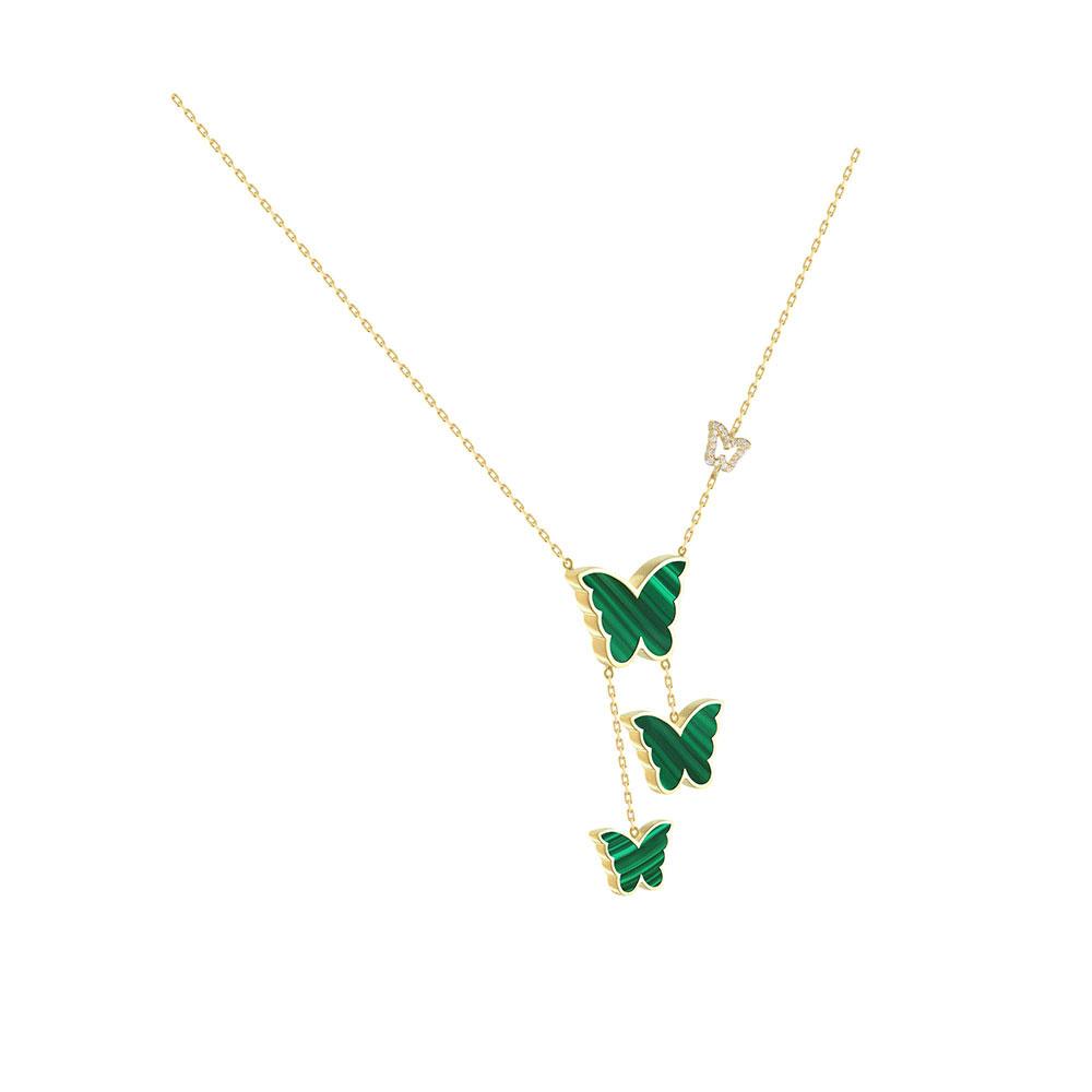 Classic Butterfly Yellow Gold Malachite Dangling Necklace - Samra Jewellery - Diamond Jewellery - BUTTERFLIES