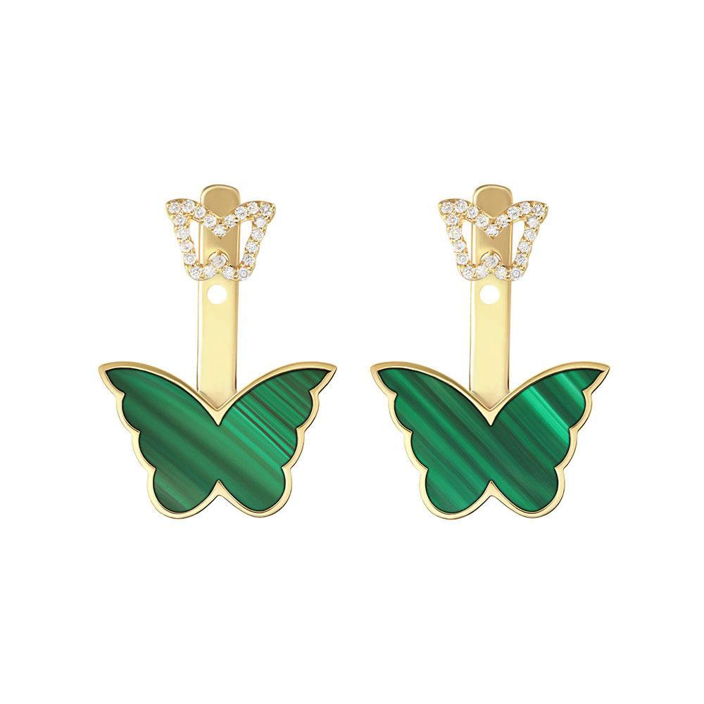 Classic Butterfly Yellow Gold Malachite Ear Jacket - Samra Jewellery - Diamond Jewellery - BUTTERFLIES