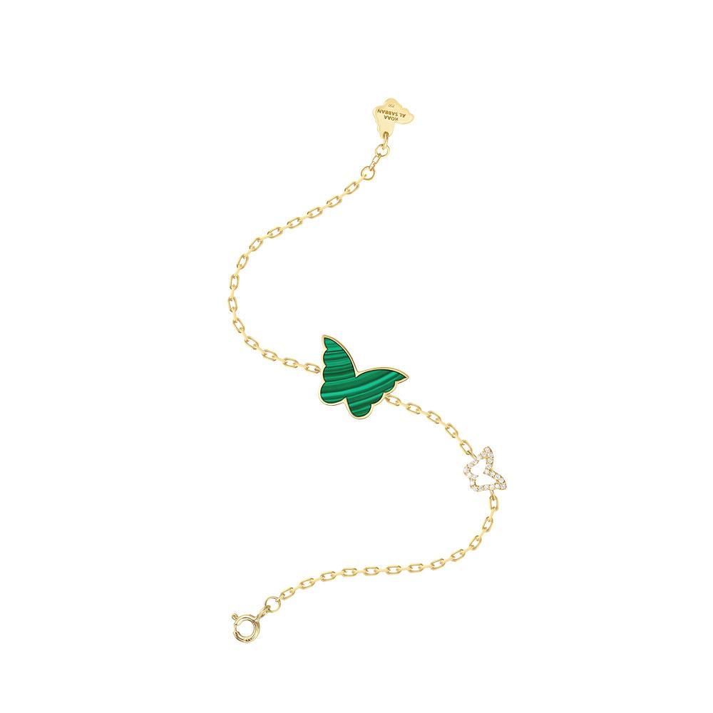 Classic Butterfly Yellow Gold Malachite Kids Single Bracelet - Samra Jewellery - Diamond Jewellery - BUTTERFLIES