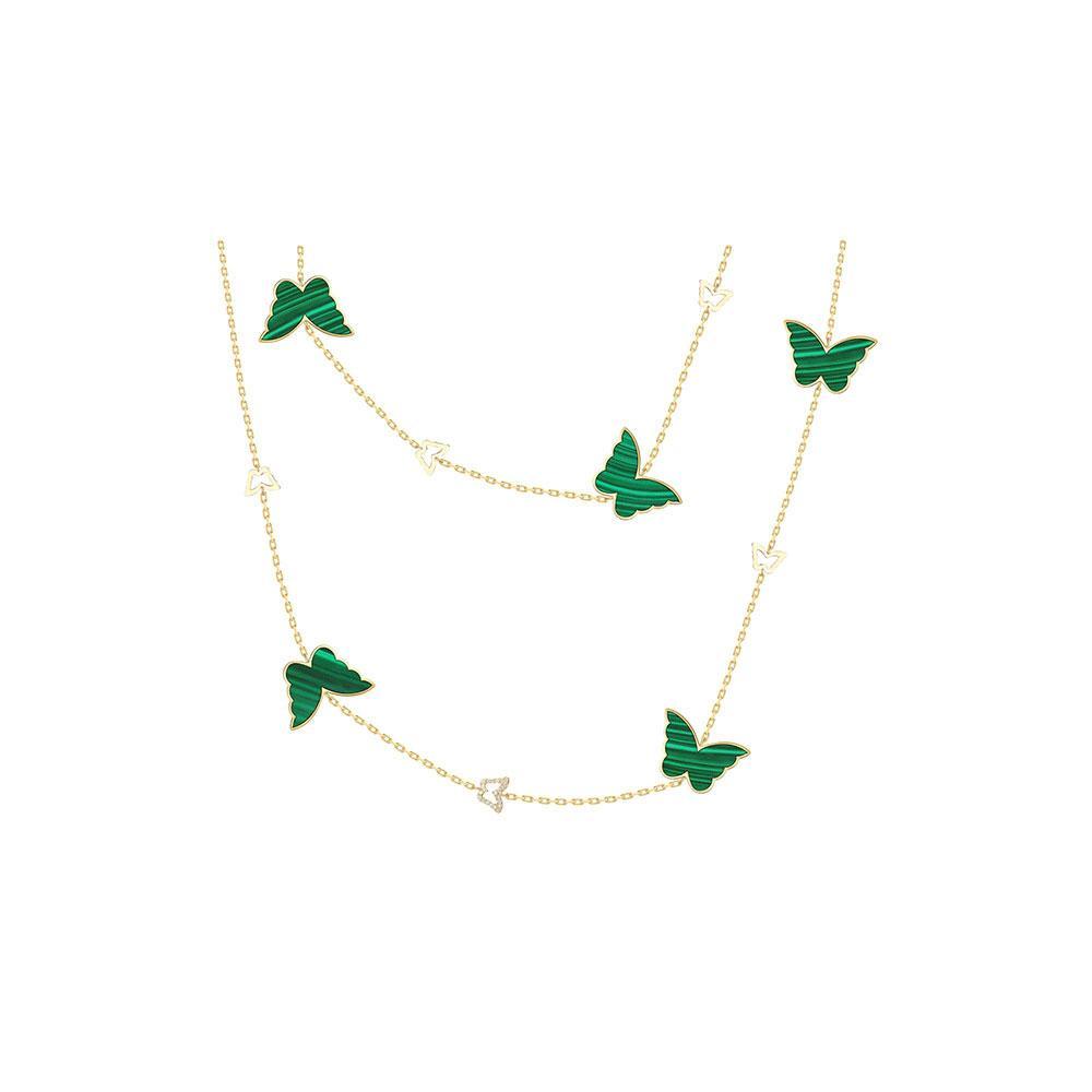 Classic Butterfly Yellow Gold Malachite Sautoir Necklace - Samra Jewellery - Diamond Jewellery - BUTTERFLIES