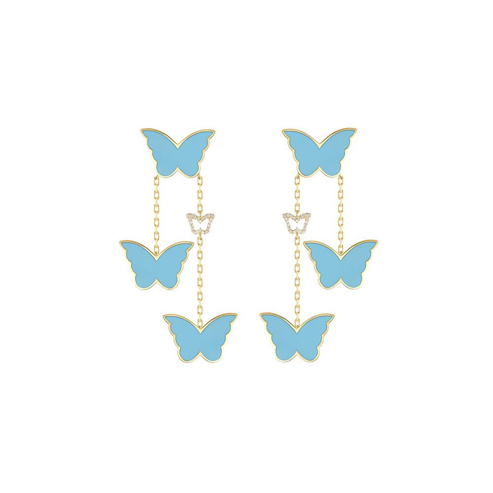 Classic Butterfly Yellow Gold Turquoise Dangling Earring - Samra Jewellery - Diamond Jewellery - BUTTERFLIES