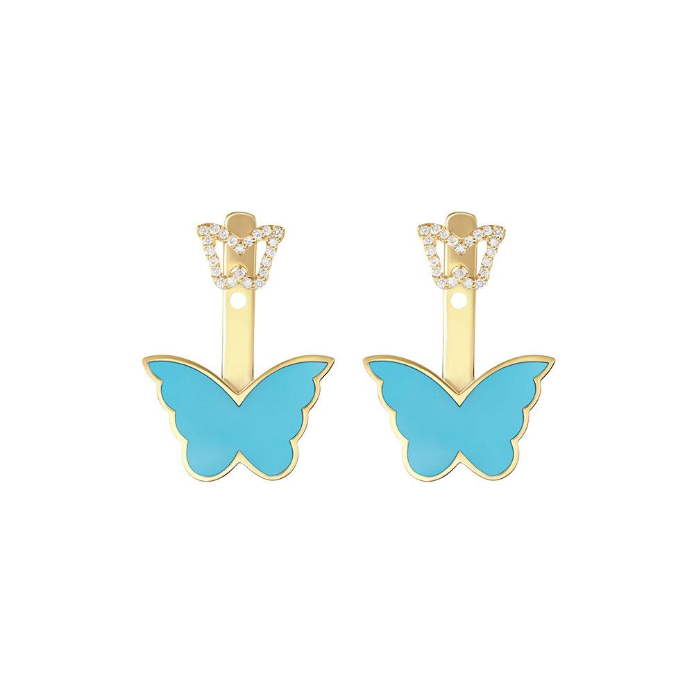 Classic Butterfly Yellow Gold Turquoise Ear Jacket - Samra Jewellery - Diamond Jewellery - BUTTERFLIES