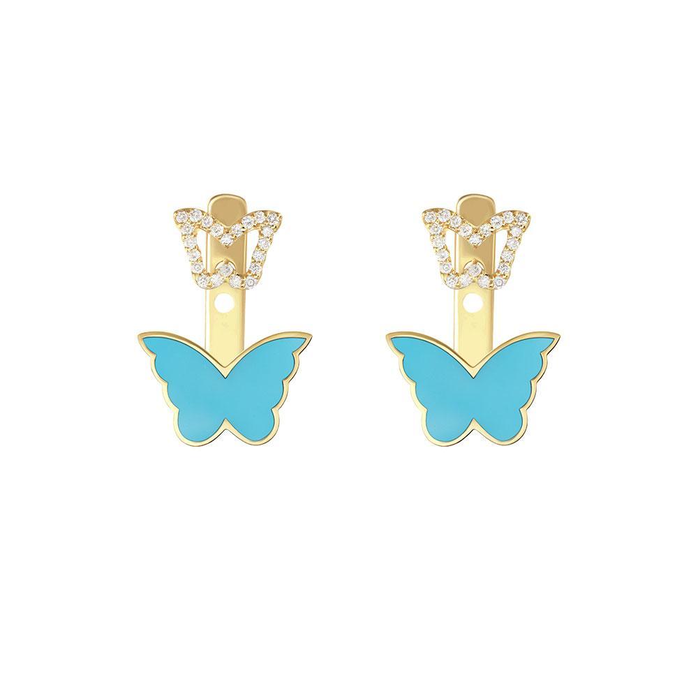 Classic Butterfly Yellow Gold Turquoise Kids Ear Jacket - Samra Jewellery - Diamond Jewellery - BUTTERFLIES