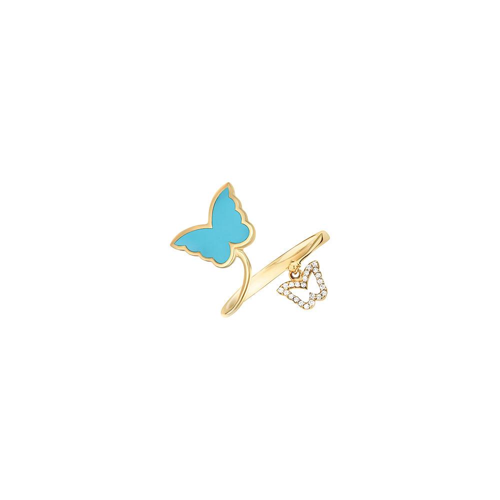 Classic Butterfly Yellow Gold Turquoise Kids Ring - Samra Jewellery - Diamond Jewellery - BUTTERFLIES