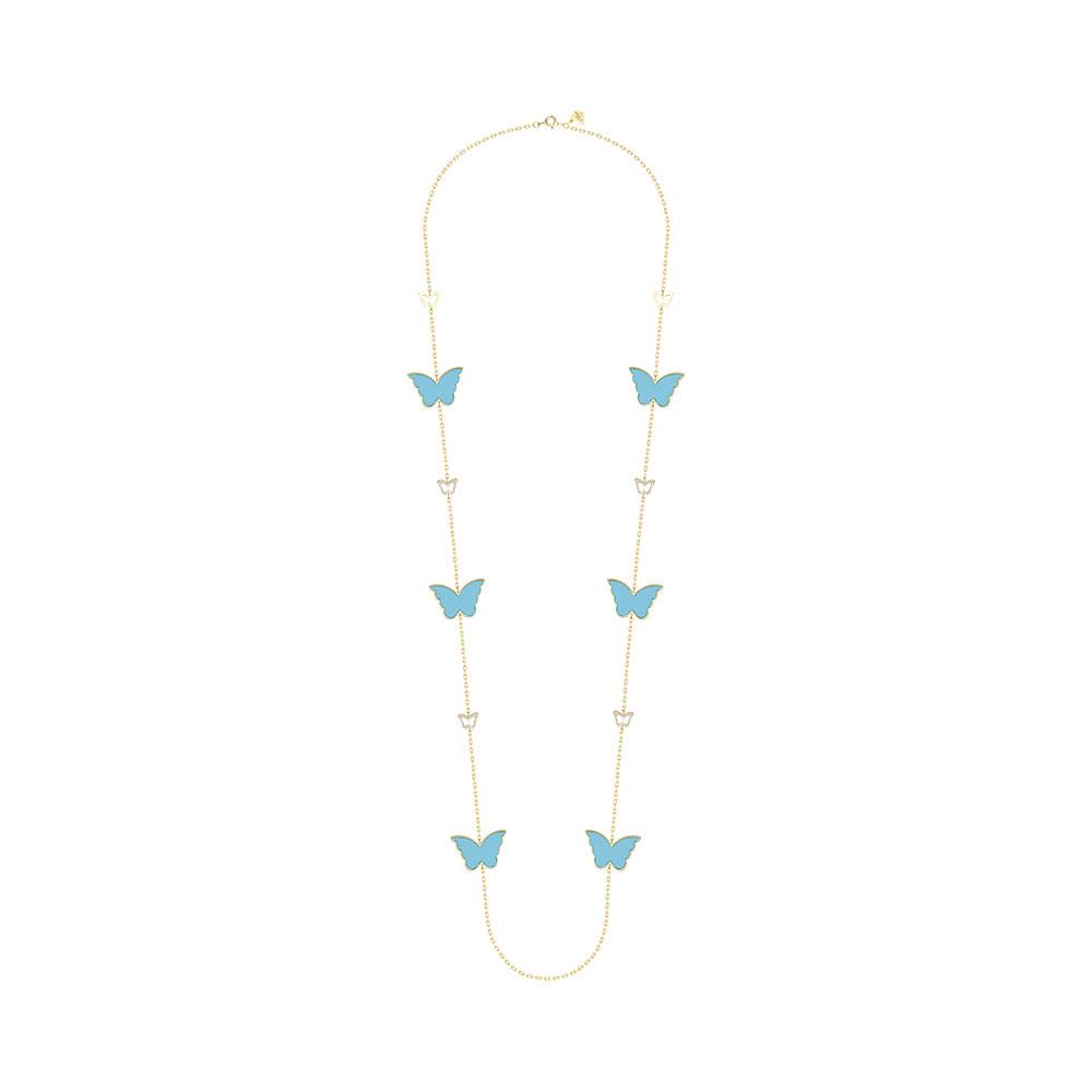 Classic Butterfly Yellow Gold Turquoise Sautoir Necklace - Samra Jewellery - Diamond Jewellery - BUTTERFLIES