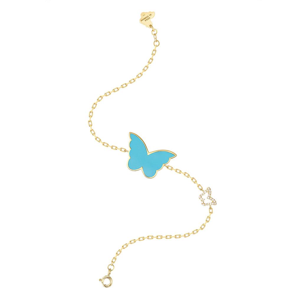 Classic Butterfly Yellow Gold Turquoise Single Bracelet - Samra Jewellery - Diamond Jewellery - BUTTERFLIES