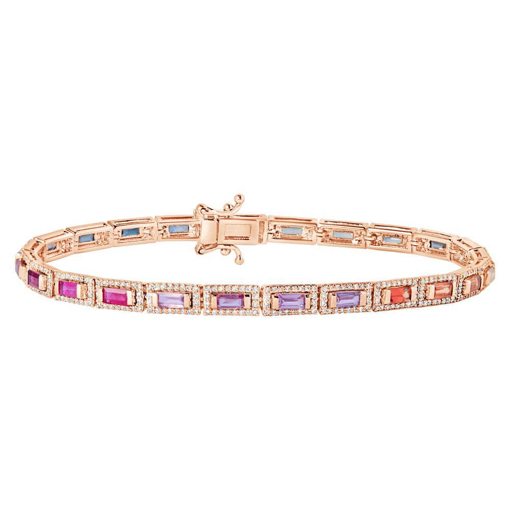 Kanz Rose Gold Baguette Colored Sapphire Bracelet - Samra Jewellery - Diamond Jewellery - KANZ