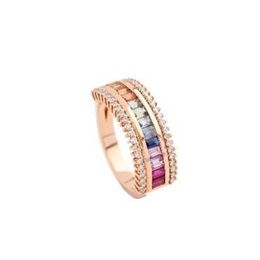 Kanz Rose Gold Baguette Colored Sapphires Ring - Samra Jewellery - Diamond Jewellery - KANZ