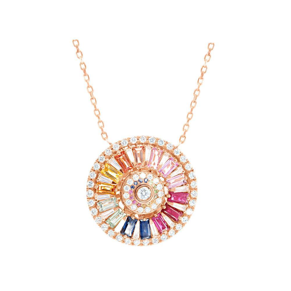 Kanz Rose Gold Baguette Sapphire Rotating Necklace - Samra Jewellery - Diamond Jewellery - KANZ