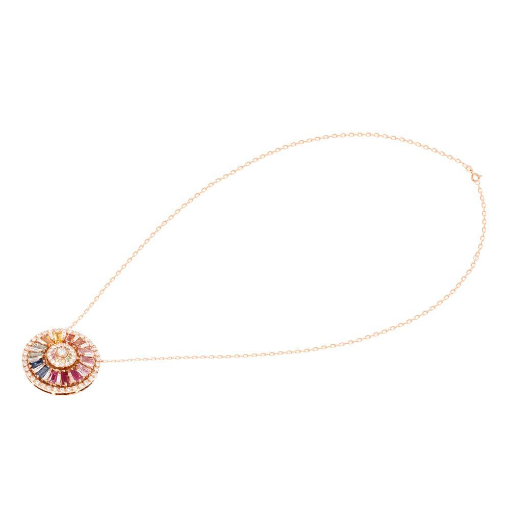 Kanz Rose Gold Baguette Sapphire Rotating Necklace - Samra Jewellery - Diamond Jewellery - KANZ