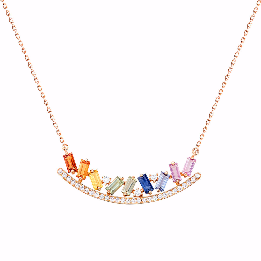Kanz Rose Gold Baguette Sapphires Necklace - Samra Jewellery - Diamond Jewellery - KANZ