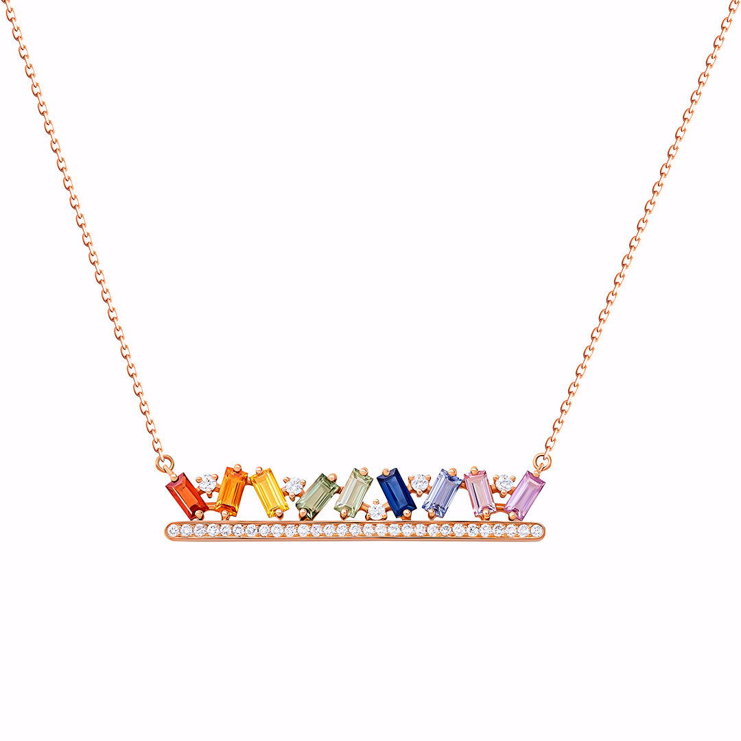 Kanz Rose Gold Baguette Sapphires Necklace - Samra Jewellery - Diamond Jewellery - KANZ