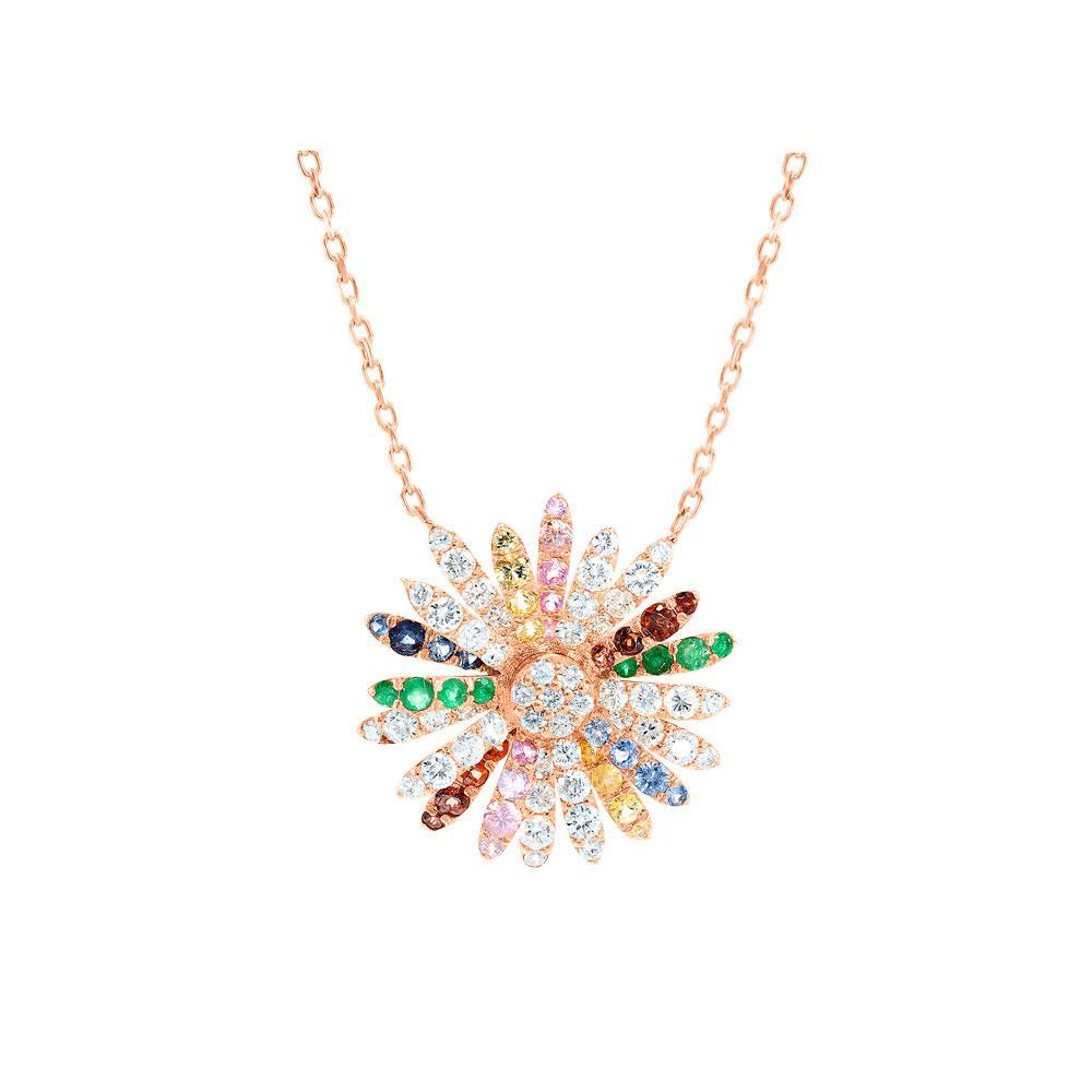 Kanz Rose Gold Colored Sapphire Rotating Flower Necklace - Samra Jewellery - Diamond Jewellery - KANZ