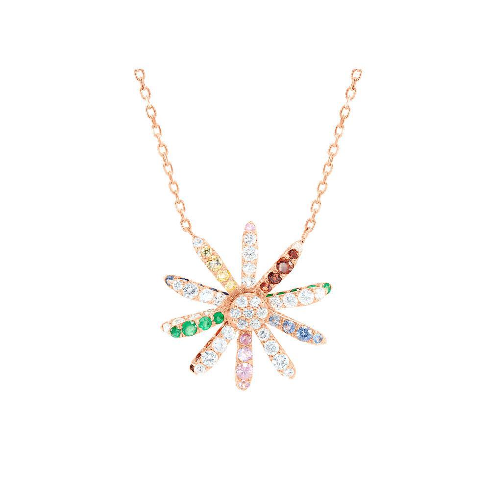 Kanz Rose Gold Colored Sapphire Rotating Flower Necklace - Samra Jewellery - Diamond Jewellery - KANZ
