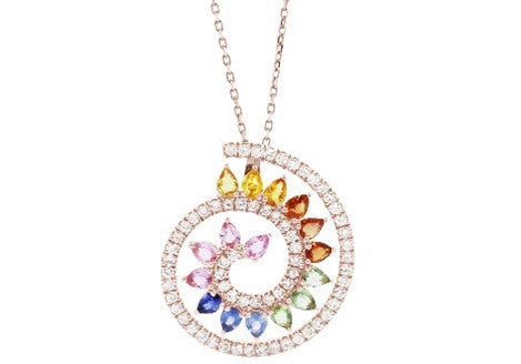 Kanz Rose Gold Colored Sapphires Spiral Necklace - Samra Jewellery - Diamond Jewellery - KANZ