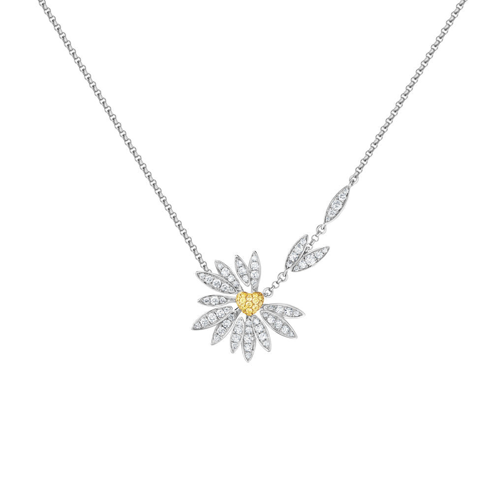 Love Me, Love Me Not White Gold Yellow Sapphire Small Necklace with Diamonds - Samra Jewellery - Diamond Jewellery - LOVE ME LOVE ME NOT