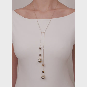 Azm Yellow Gold Tiger Eye Sautoire Necklace - Samra Jewellery - Diamond Jewellery - AZM