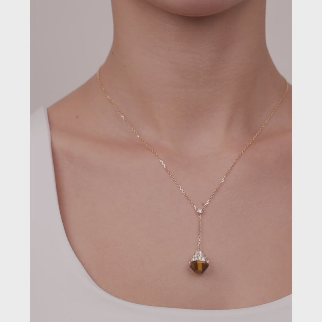Azm Yellow Gold Tiger Eye Necklace - Samra Jewellery - Diamond Jewellery - AZM