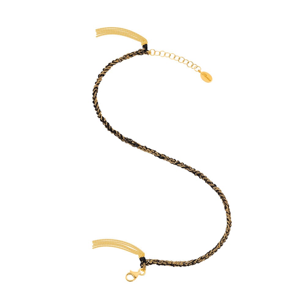 Sukar Anklet Yellow Gold Black Fine Silk - Samra Jewellery - Diamond Jewellery - SUKAR