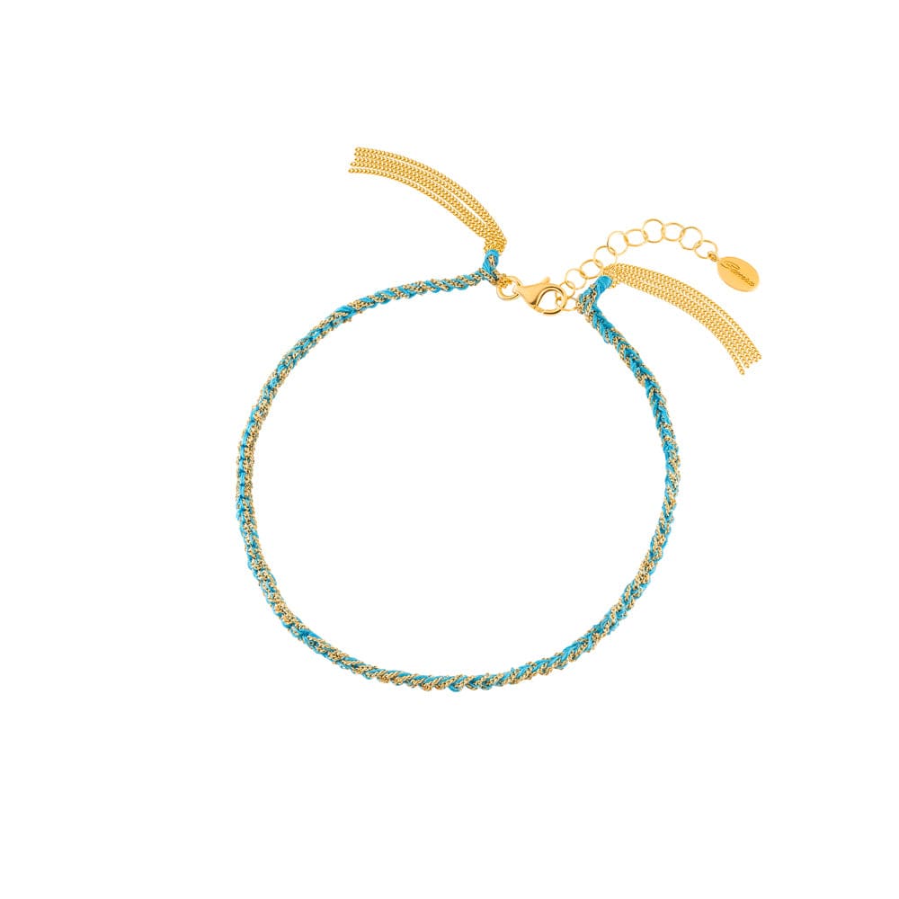 Sukar Anklet Yellow Gold Blue Fine Silk - Samra Jewellery - Diamond Jewellery - SUKAR