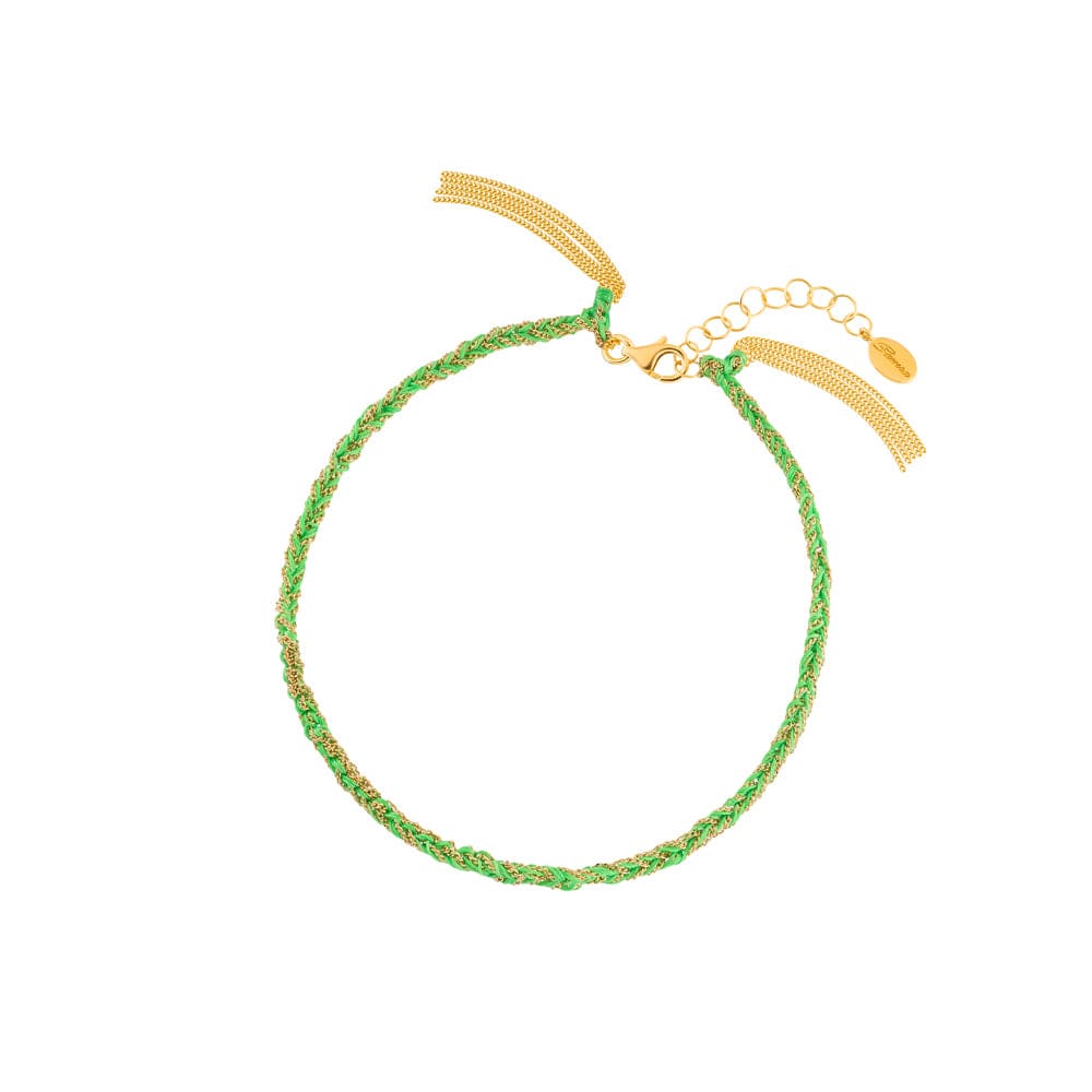 Sukar Anklet Yellow Gold Green Fine Silk - Samra Jewellery - Diamond Jewellery - SUKAR