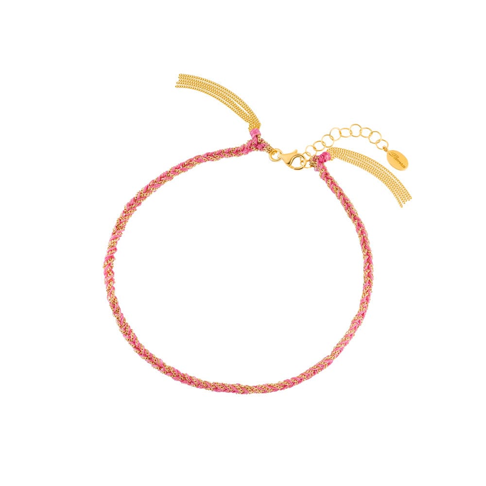 Sukar Anklet Yellow Gold Pink Fine Silk - Samra Jewellery - Diamond Jewellery - SUKAR